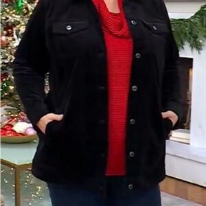 NWT Denim&Co. Black Classy Women's Sz 3X Jacket Velveteen/Corduroy Long Blazer